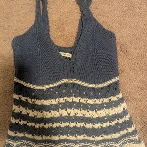 American Eagle Women's Knit Top in Blue and Cream